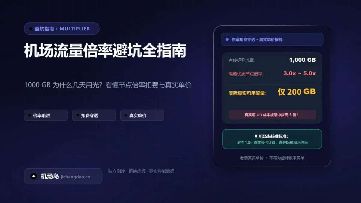 机场流量倍率避坑全指南：1000 GB 套餐为什么几天就用光？看懂节点倍率扣费与真实单价配图
